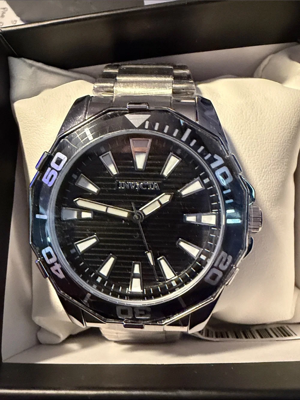 Invicta Men's Diver Silver Watch with Black Dial and Stainless Bracelet